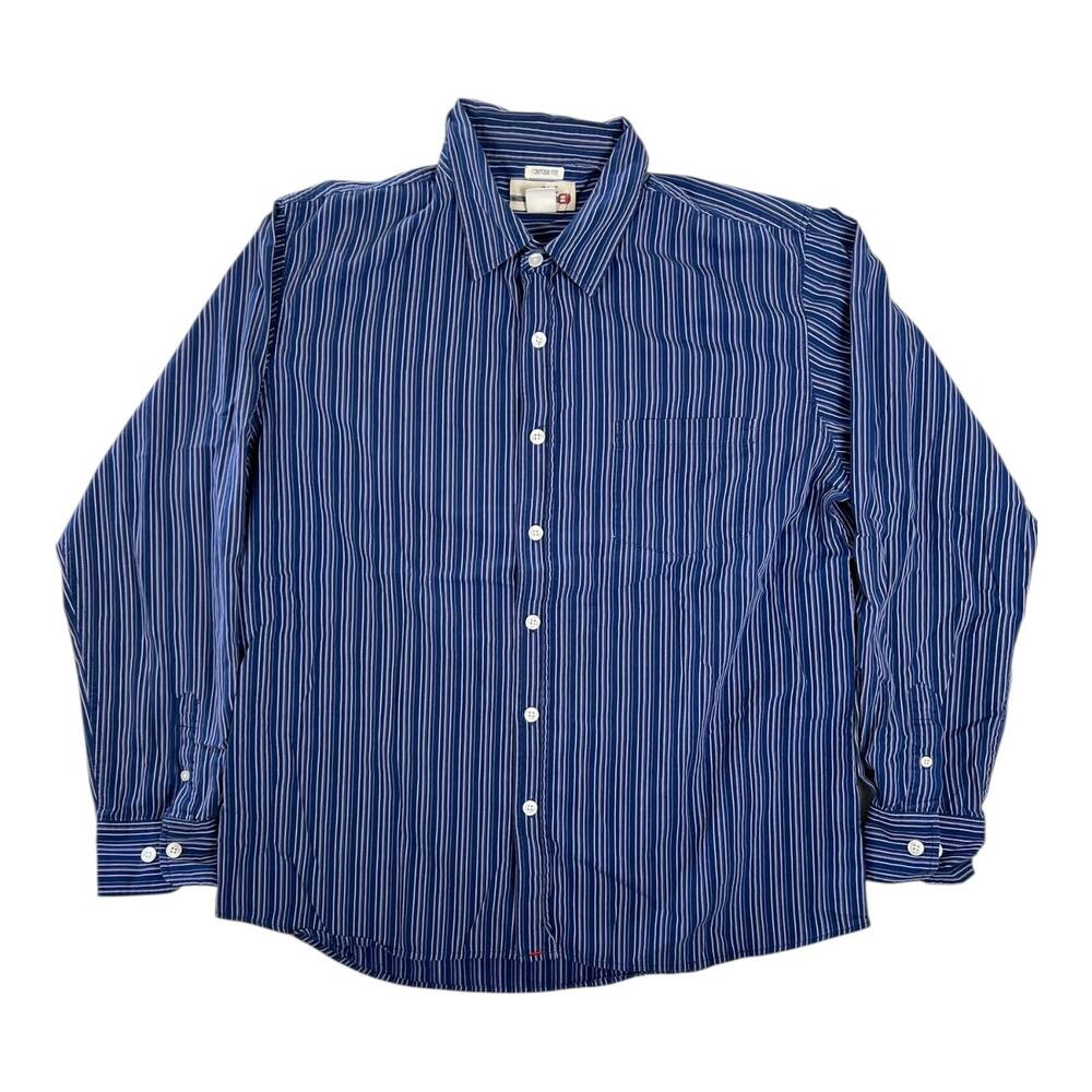 Buckle BKE Long Sleeve Button Front Shirt Mens XL Blue Striped Contour Fit